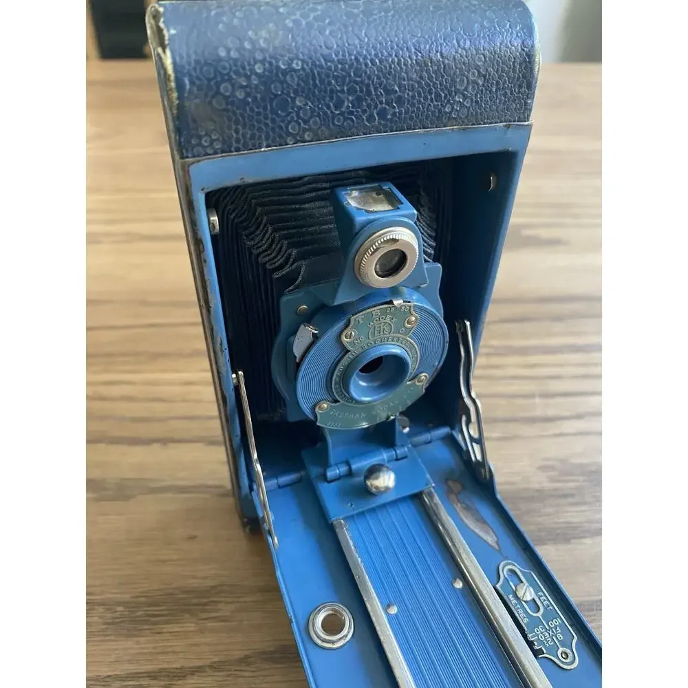Antique 1920s Kodak Rainbow Hawk-Eye No.2A Folding Model B In Blue